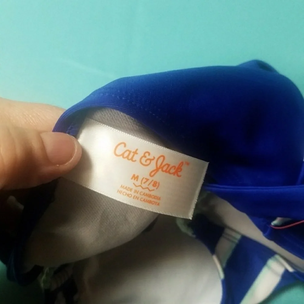 Blue White Stripe One Piece Medium Girls swimsuit‎ New